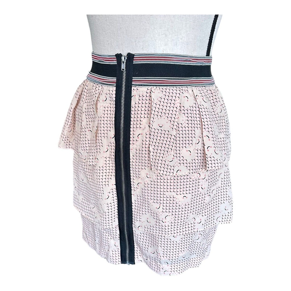 BCBGeneration Womens Buff Pink Black Layered Printed Mini Skirt Full Zip XS